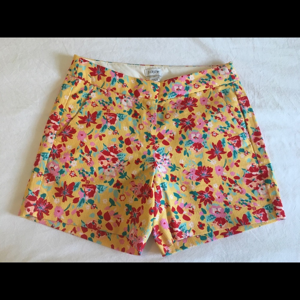 J Crew Yellow Floral Basketweave Shorts